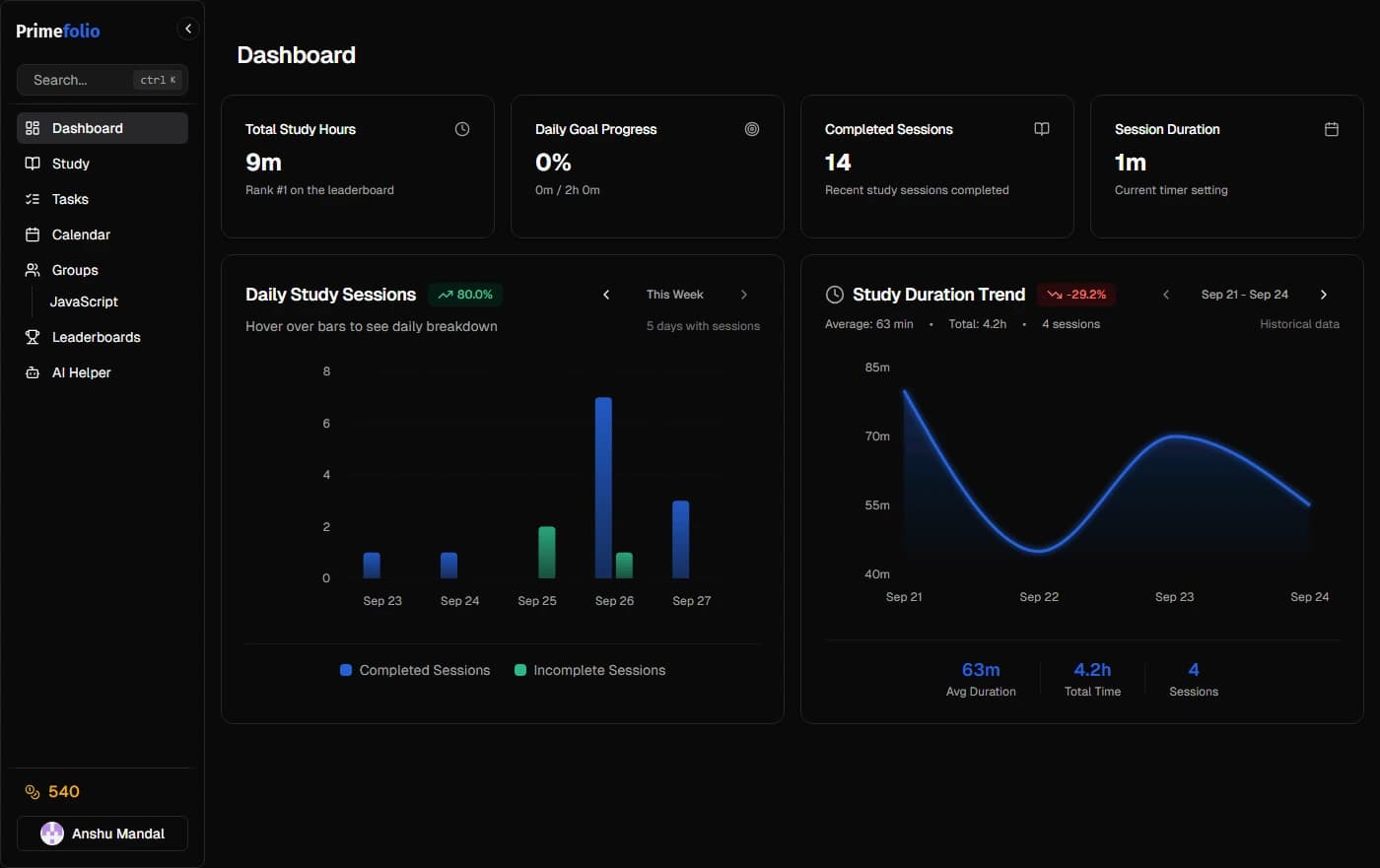 StudyMate Dashboard Preview